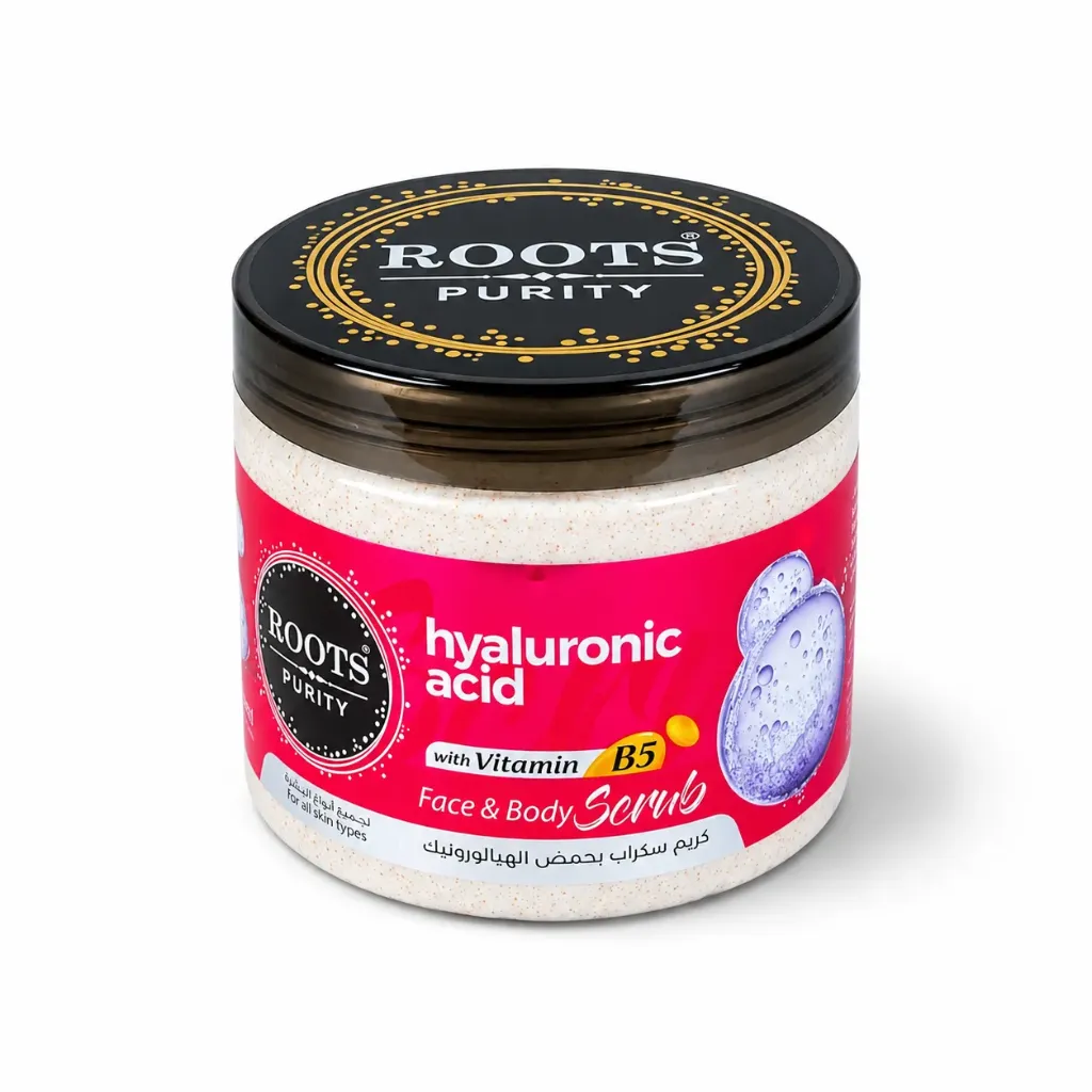 A physical scrub with rounded granules, enriched with hyaluronic acid.